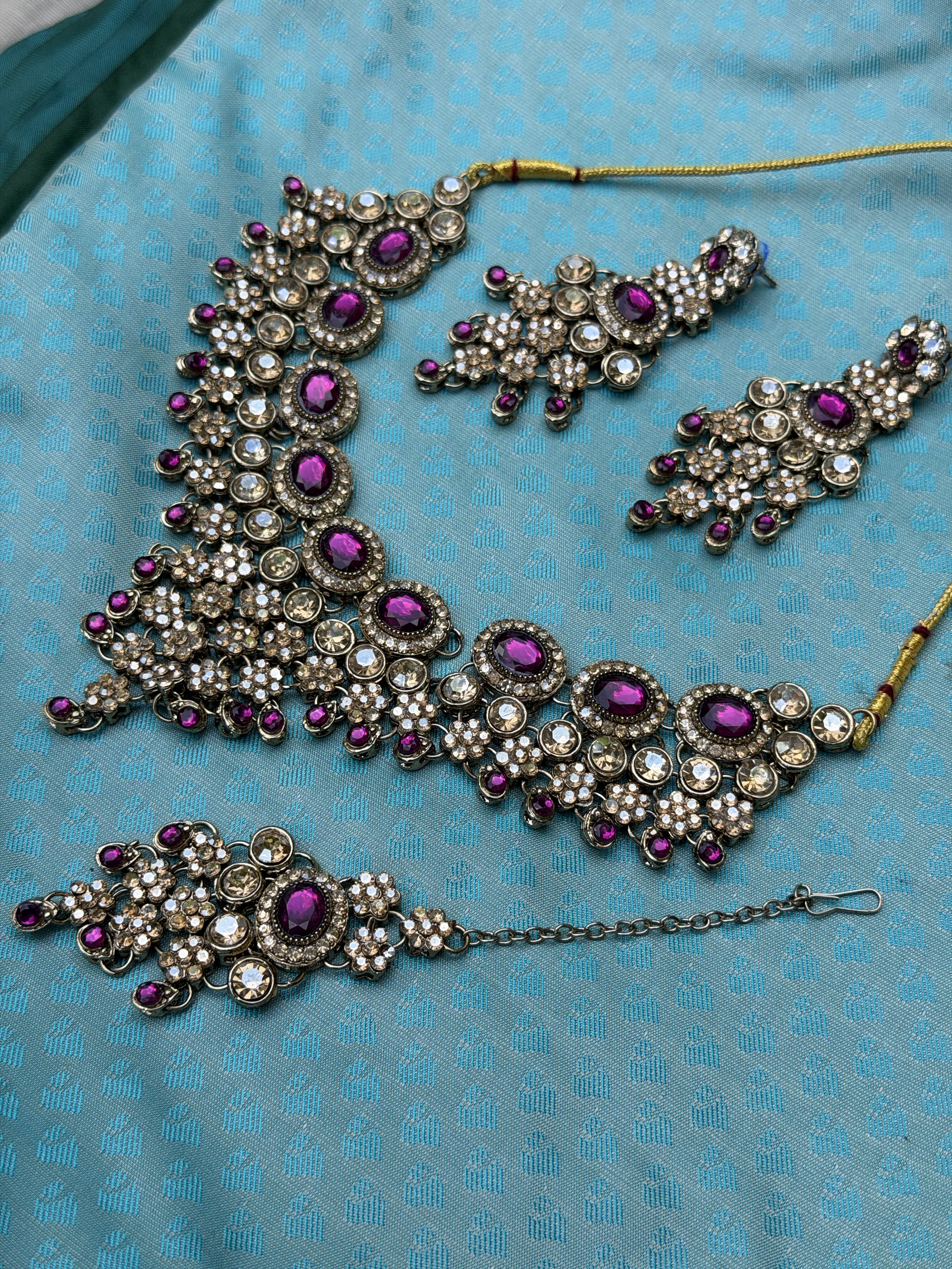 Purple Bridal Polki Necklace Set