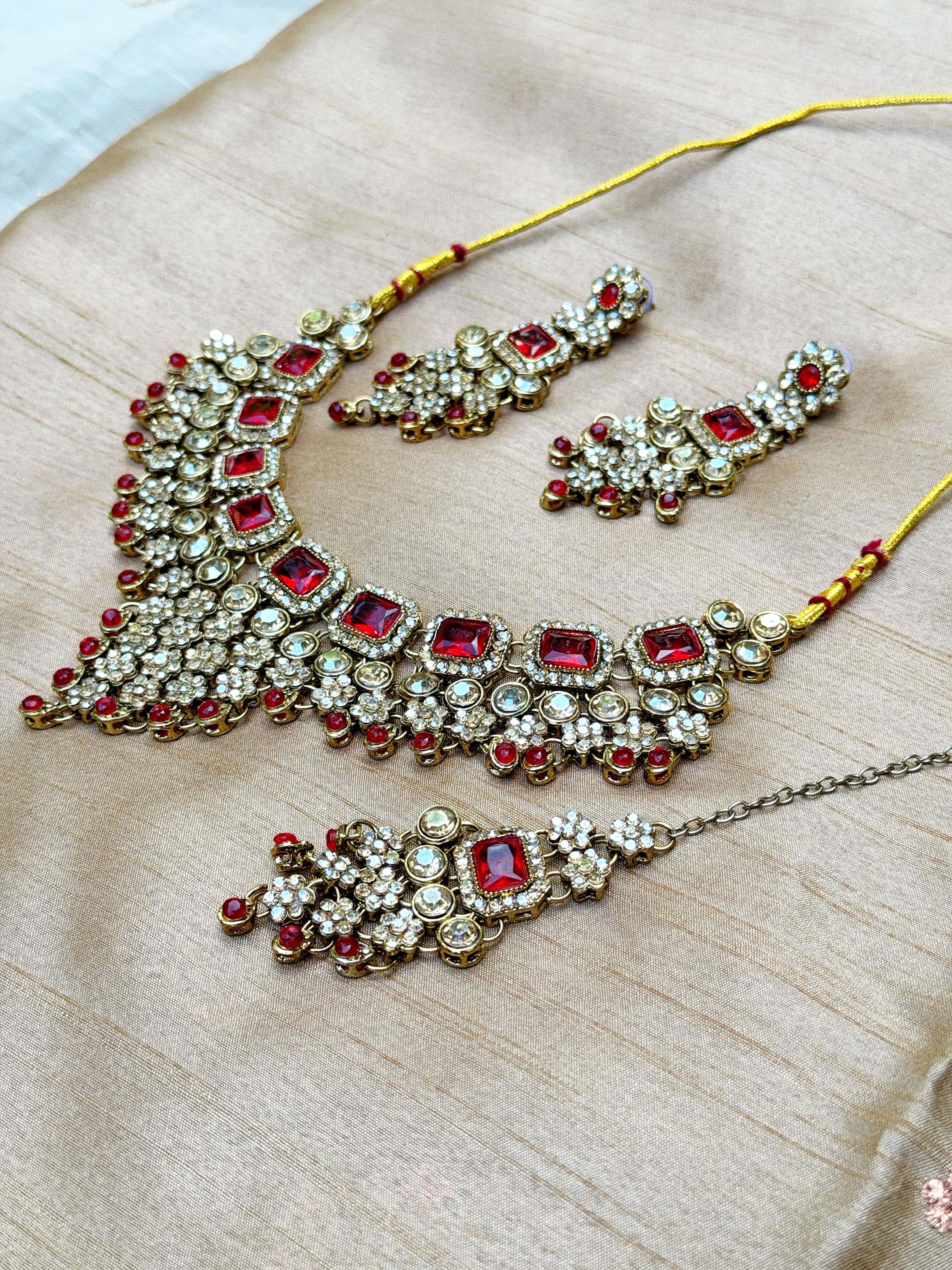 Maroon Bridal Polki Necklace Set