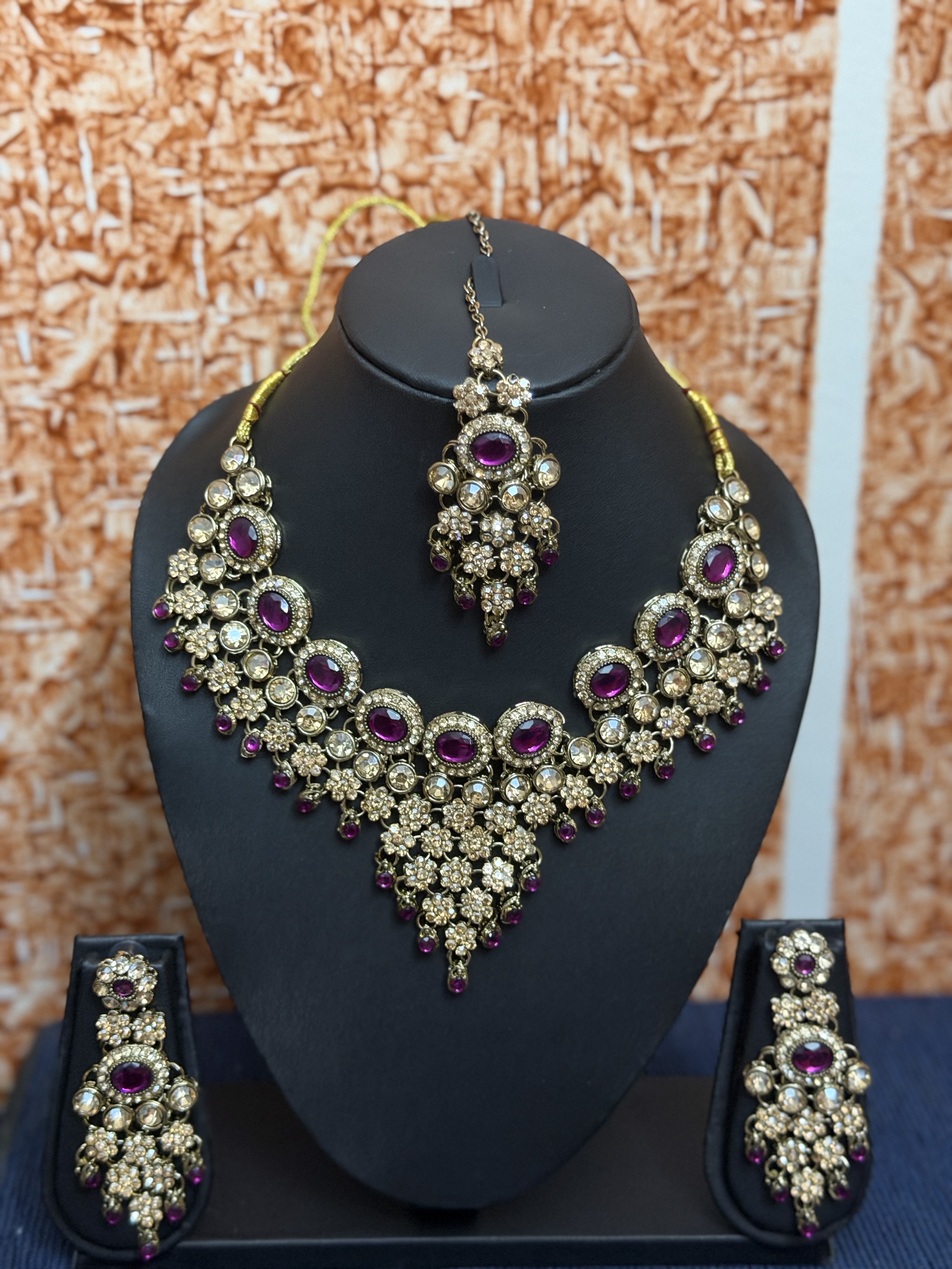 Purple Bridal Polki Necklace Set hover