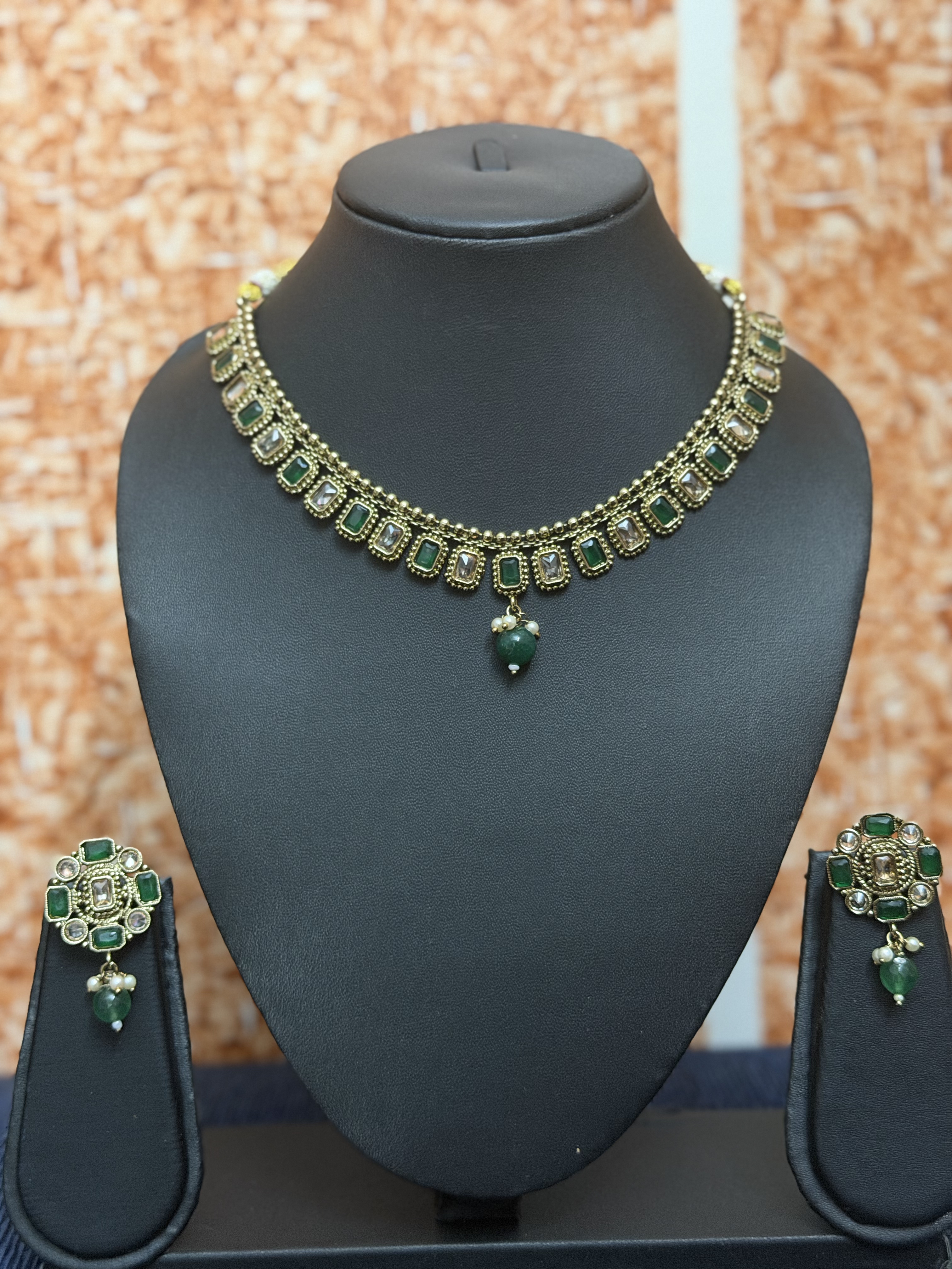 Antique Square Stone Necklace Set